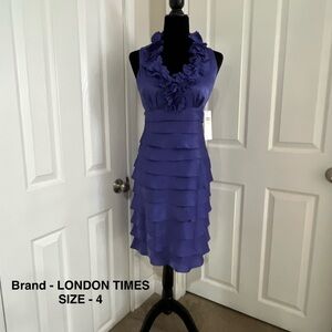 London Times Royal Purple Ruffled Halter Mini Dress